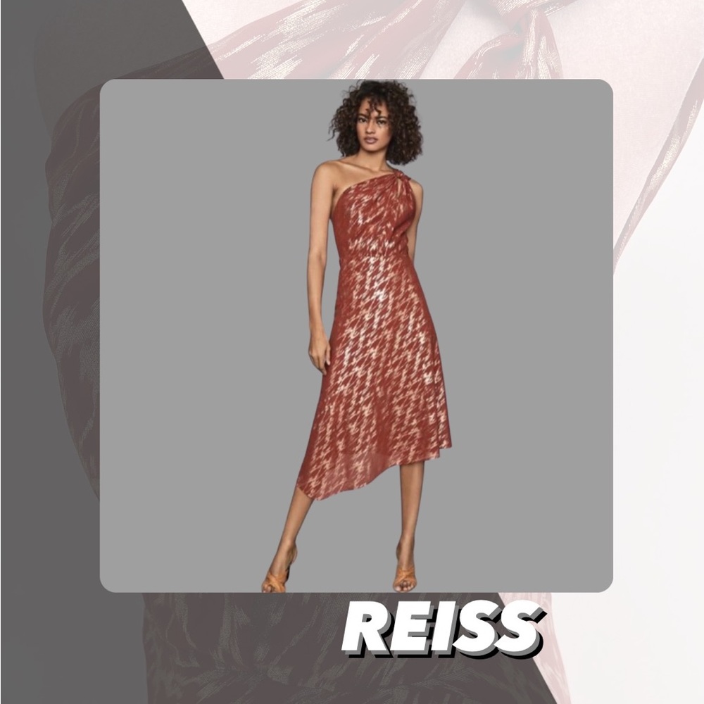 EUC Reiss Delilah Metallic One Shoulder Dress